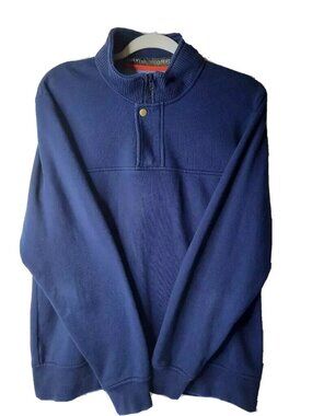 Orvis Men's Sweatshirt Blue Mock Neck 1/4 Zip Snap Long Sleeve Size Medium